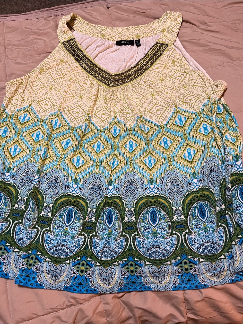 Women’s Apt. 9 Yellow, Blue & Green Sleeveless Printed Tank Tops— Size 1X